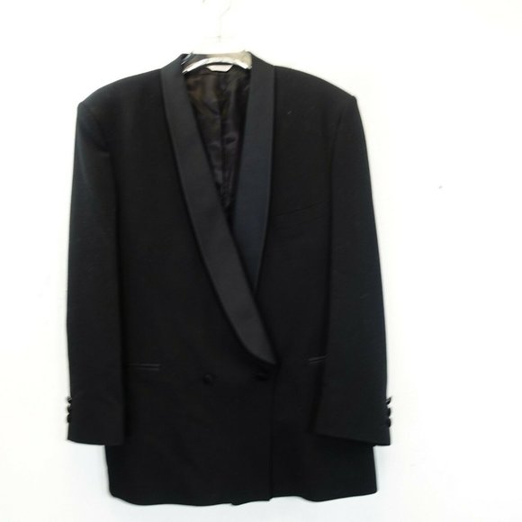 AFTER‎ SIX Black Suit Tuxedo 44 Large Mens Formal Double Breasted Satin Lapel